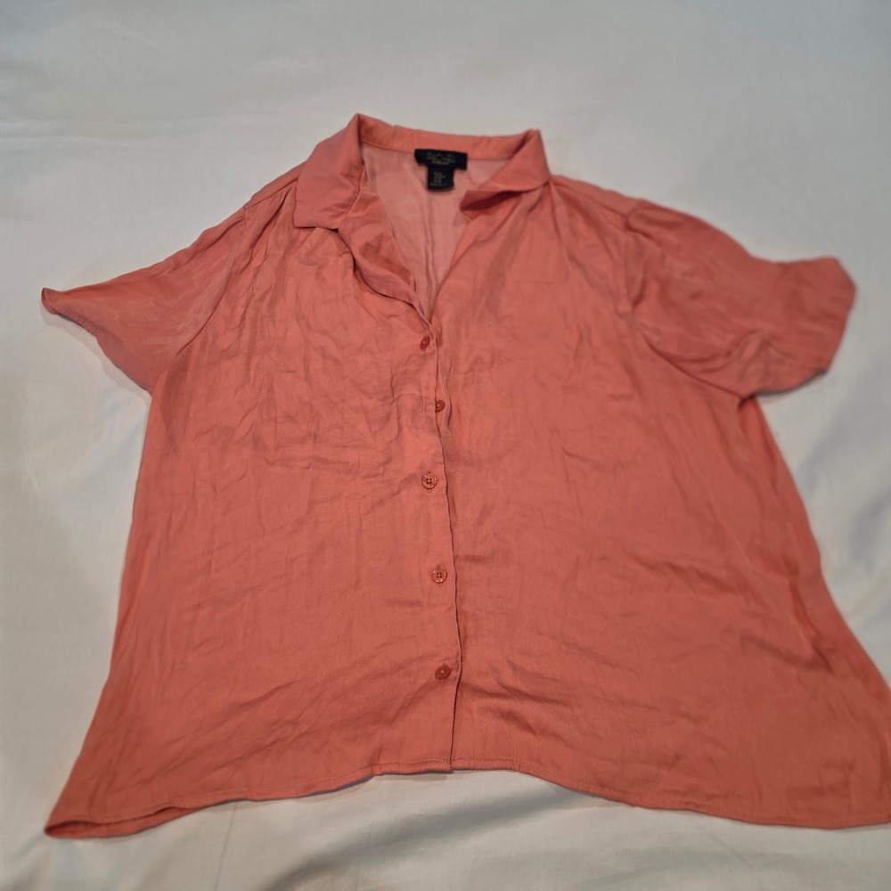 Rachel Rachel Roy Blouse Womens Medium Coral Excellent Short Sleeve Button Down